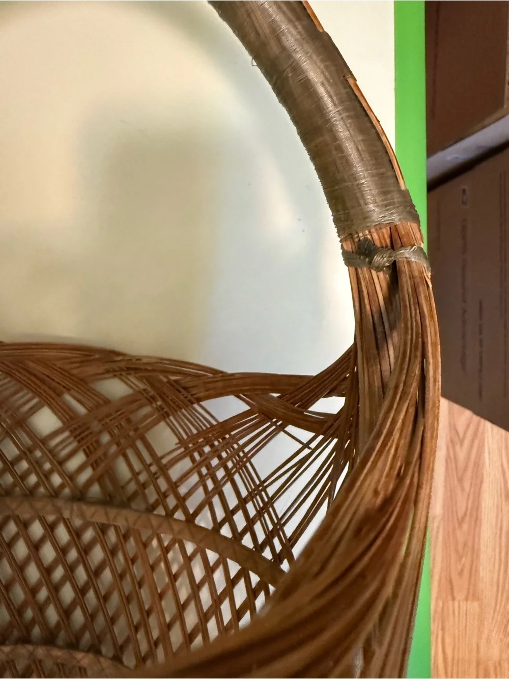 Vintage handwoven Asian basket,a traditional rattan flower gathering basket